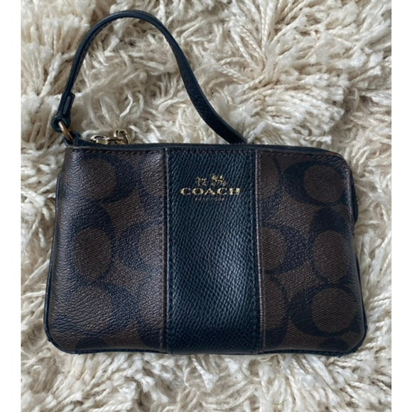 Coach Women's Small Corner Zip Wristlet in Signature Canvas (Walnut / Black) - Picture 1 of 9